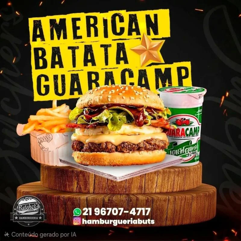 Deluxe, batata P, guaracamp. — HAMBURGUERIA BUTCHERS