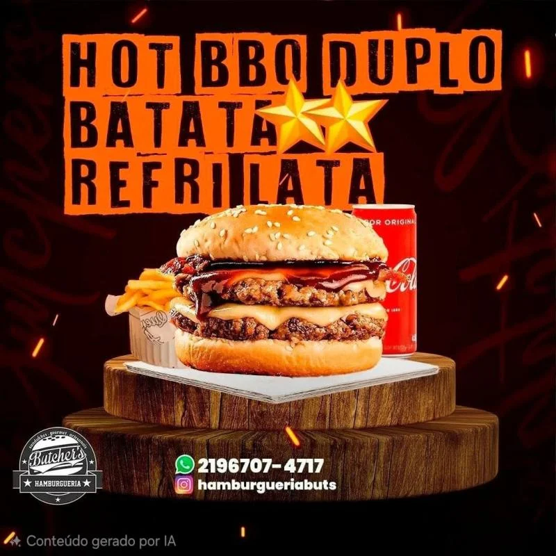 Hot Bbq Duplo, Batata P, Refri Lata — HAMBURGUERIA BUTCHERS