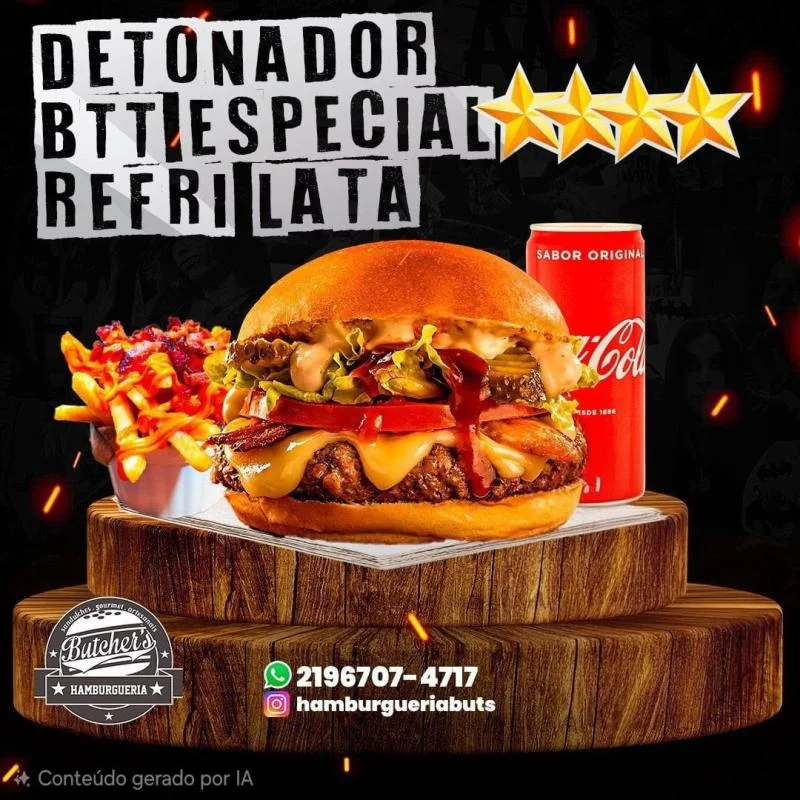 Detonador, Batata Esp P + Refri Lata — HAMBURGUERIA BUTCHERS