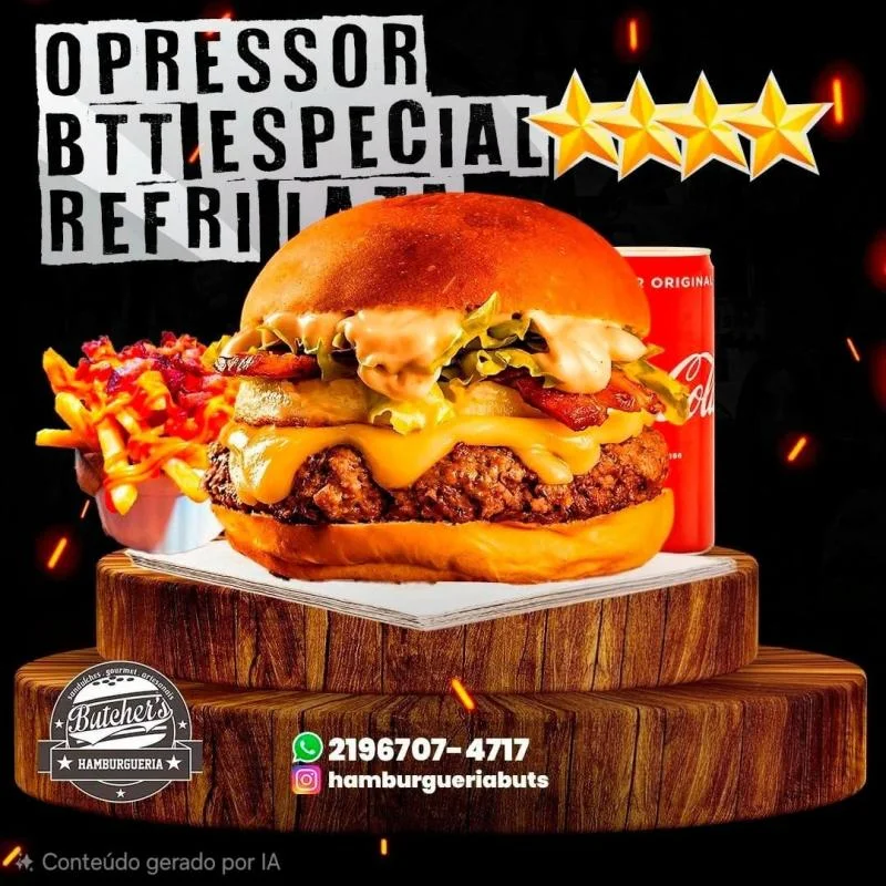 Opressor, Batata Esp P, Refri Lata — HAMBURGUERIA BUTCHERS