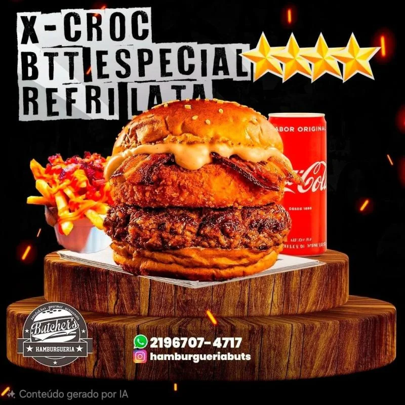 X-Croc + Batata Esp P, Refri Lata — HAMBURGUERIA BUTCHERS