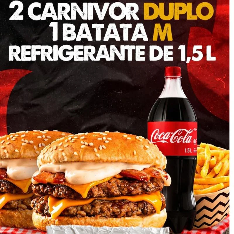 2 CARNIVORS, 1 BATATA M, 1 COCA 1,5L — HAMBURGUERIA BUTCHERS