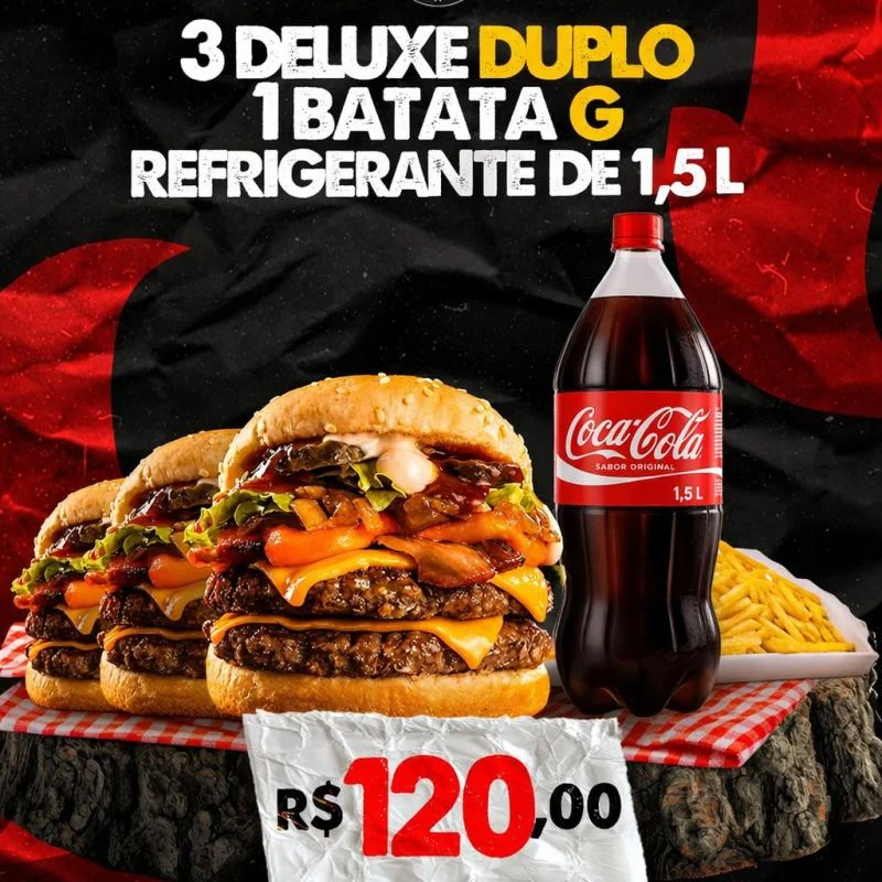 3 DELUXES DUPLOS, 1 BTT G, COCA 1,5L — HAMBURGUERIA BUTCHERS
